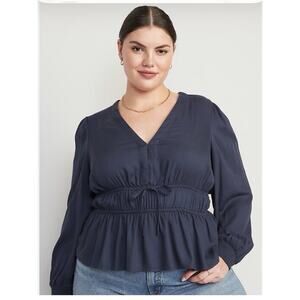 Old Navy NWT Womens XXL Boho defined waist tie front balloon sleeve v-neck top